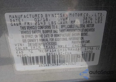 2018 Nissan Sentra Sv из США, поврежденный, VIN 3N1AB7AP8JY263060